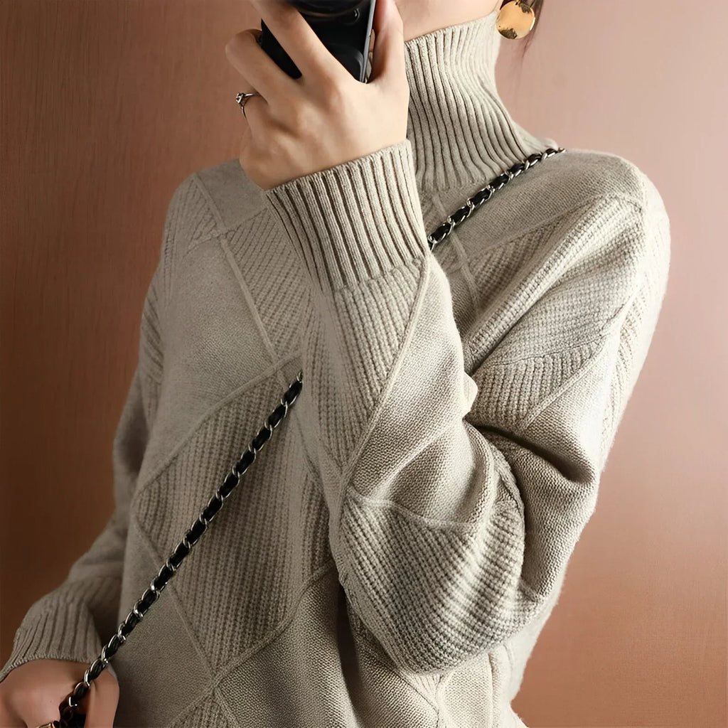 Elegant Turtleneck Sweater with Geometric Pattern