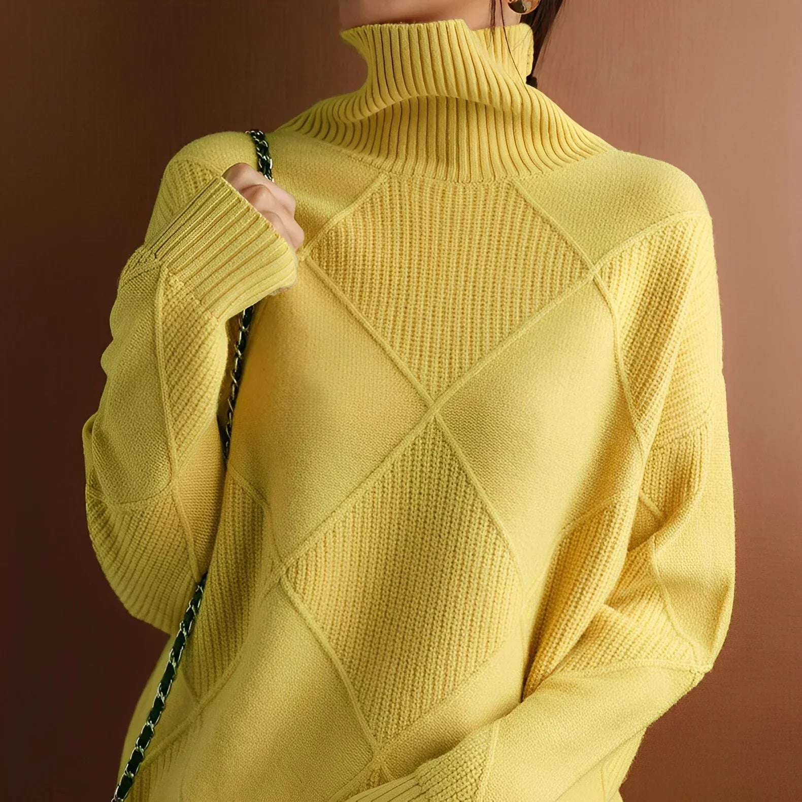 Elegant Turtleneck Sweater with Geometric Pattern