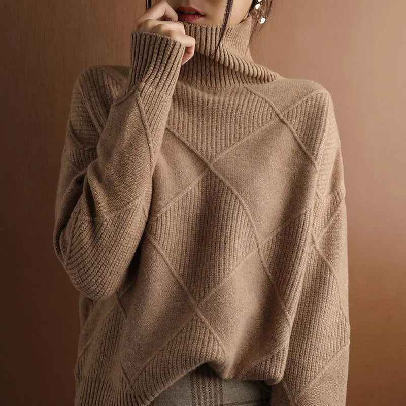 Elegant Turtleneck Sweater with Geometric Pattern