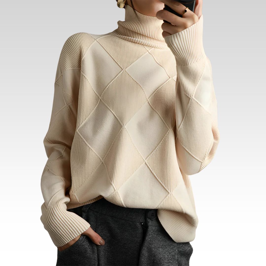 Elegant Turtleneck Sweater with Geometric Pattern