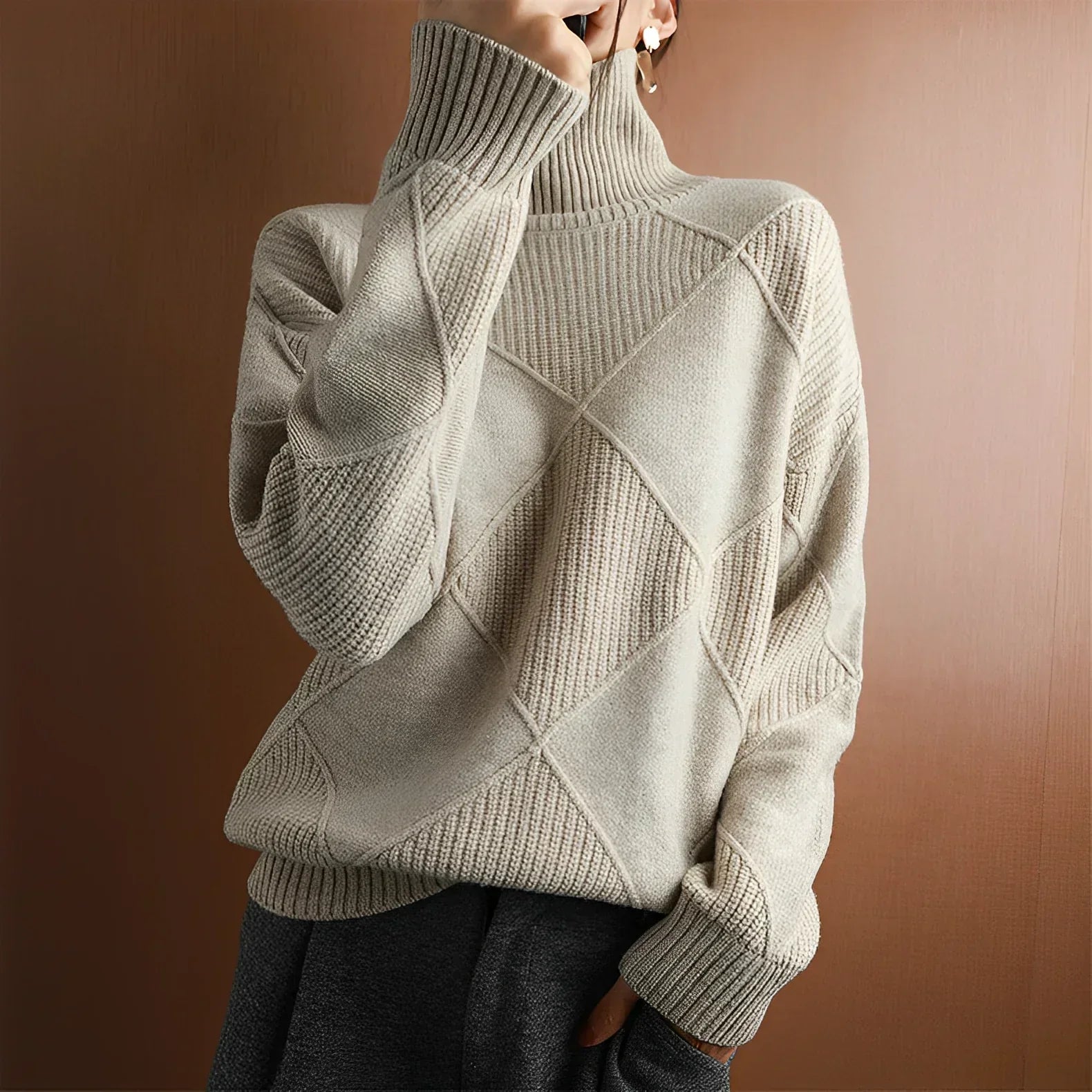 Elegant Turtleneck Sweater with Geometric Pattern